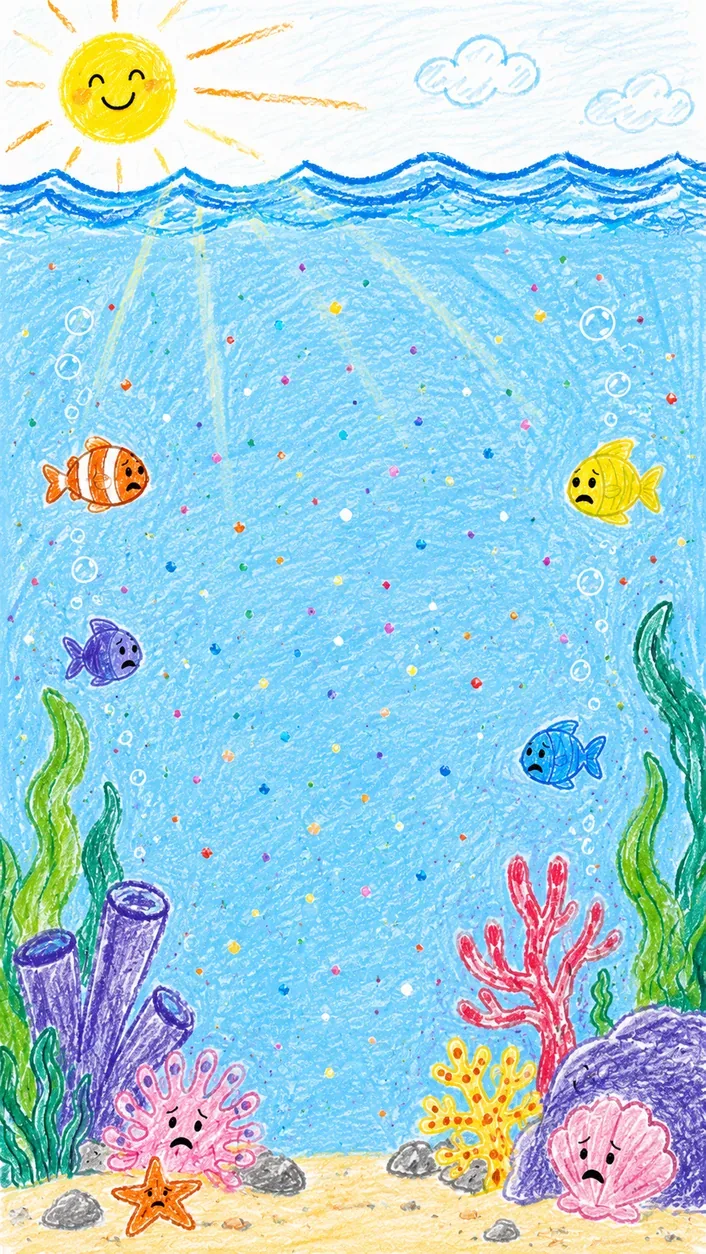 微塑料散布在海水中的背景