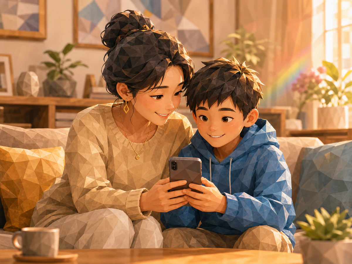 家长和孩子一起看手机